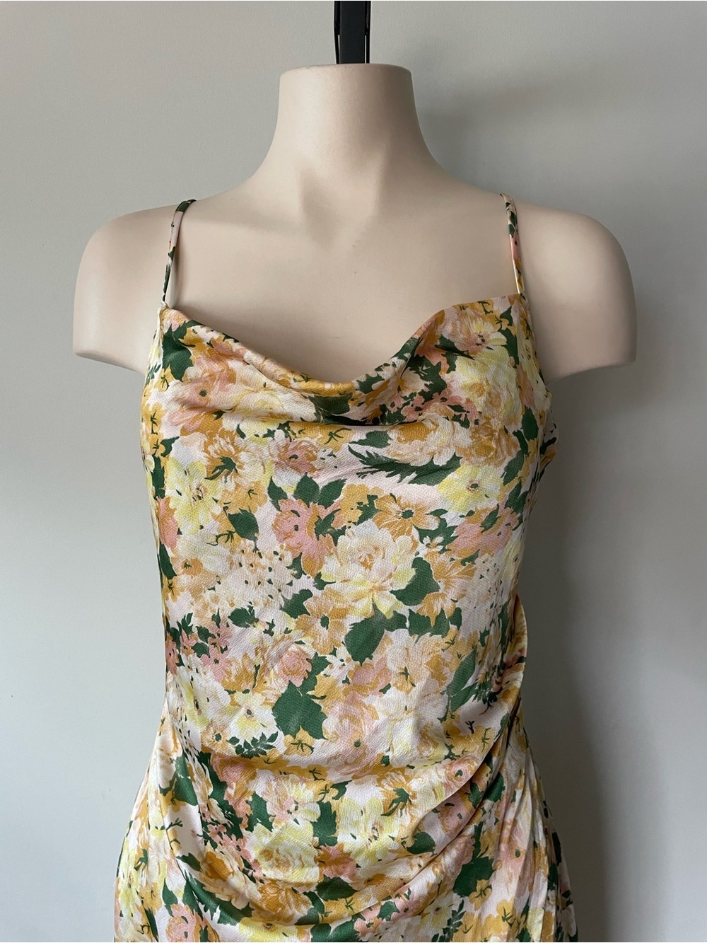 INMOD Satin Floral Faux Wrap Midi Slip Sun Dress Cowl Neck Small - Picture 3 of 7